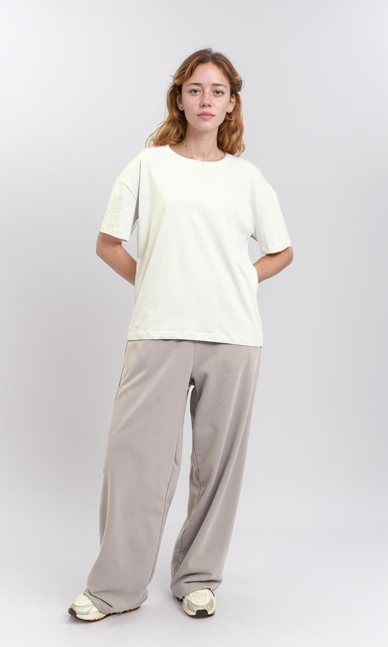 R215880 - Solid Relaxed Fit Cotton Tee - Light Grey