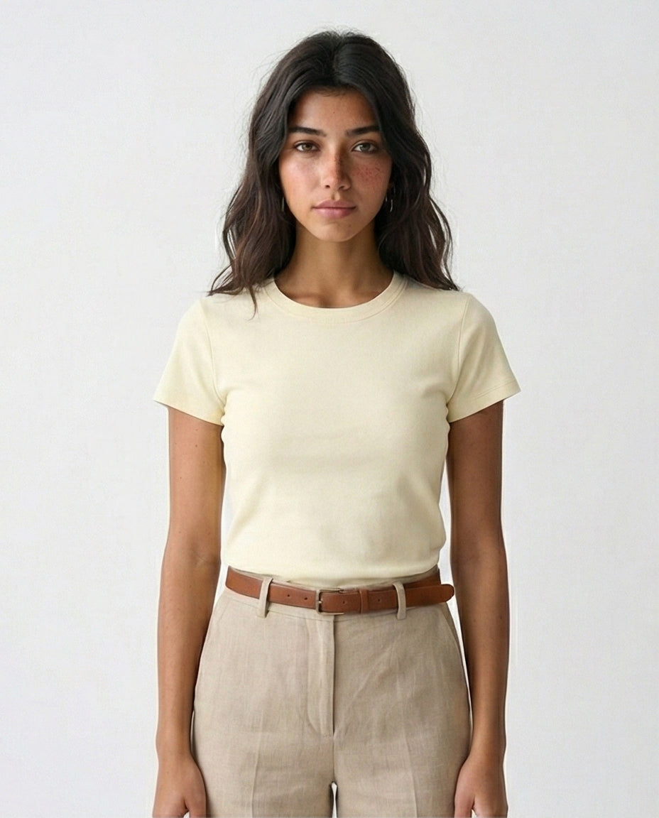 Regular Fit Short Sleeves Solid Tee - Cream
