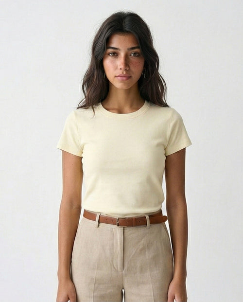 R215881 - Regular Fit Short Sleeves Solid Tee - Cream