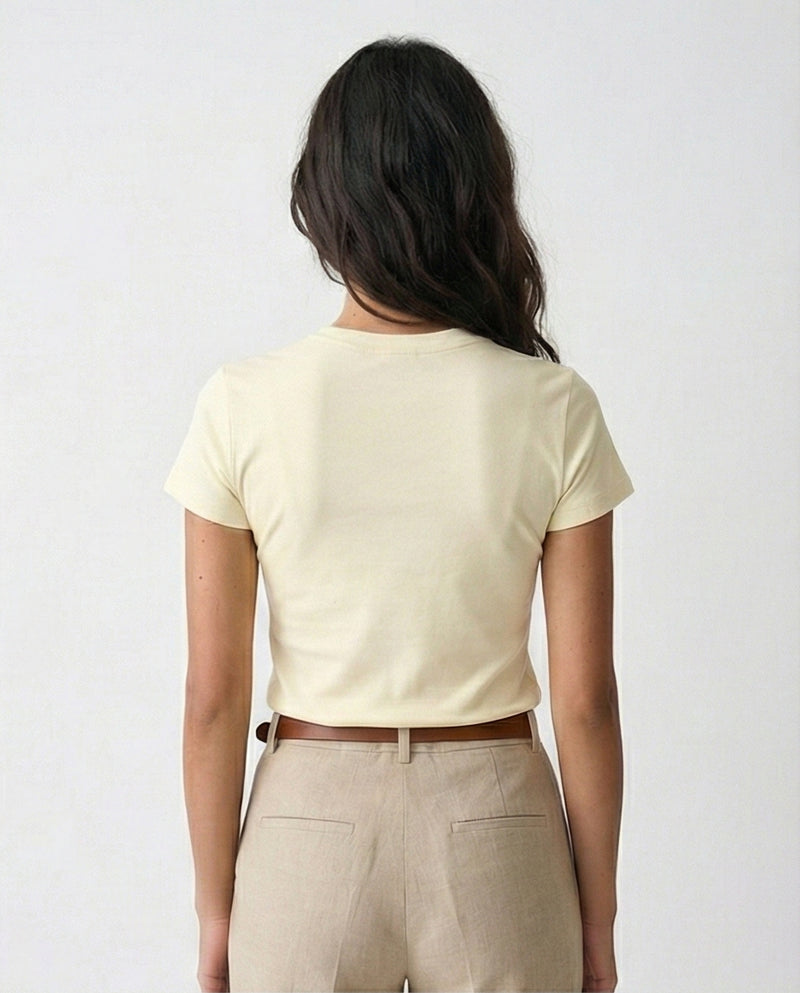 R215881 - Regular Fit Short Sleeves Solid Tee - Cream