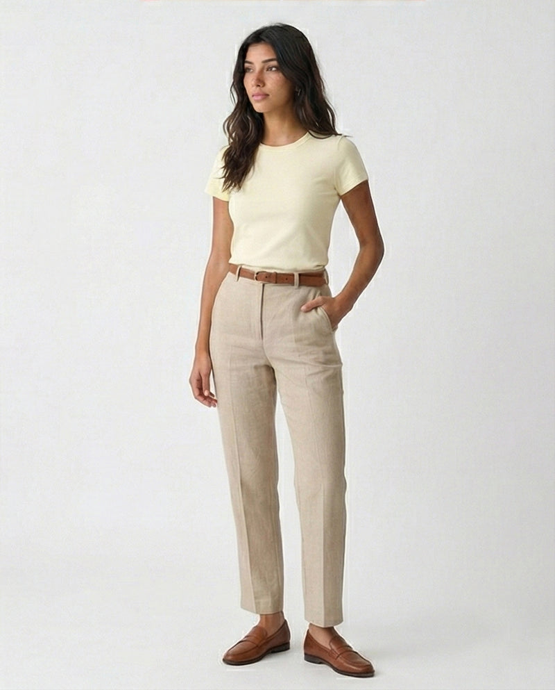 R215881 - Regular Fit Short Sleeves Solid Tee - Cream