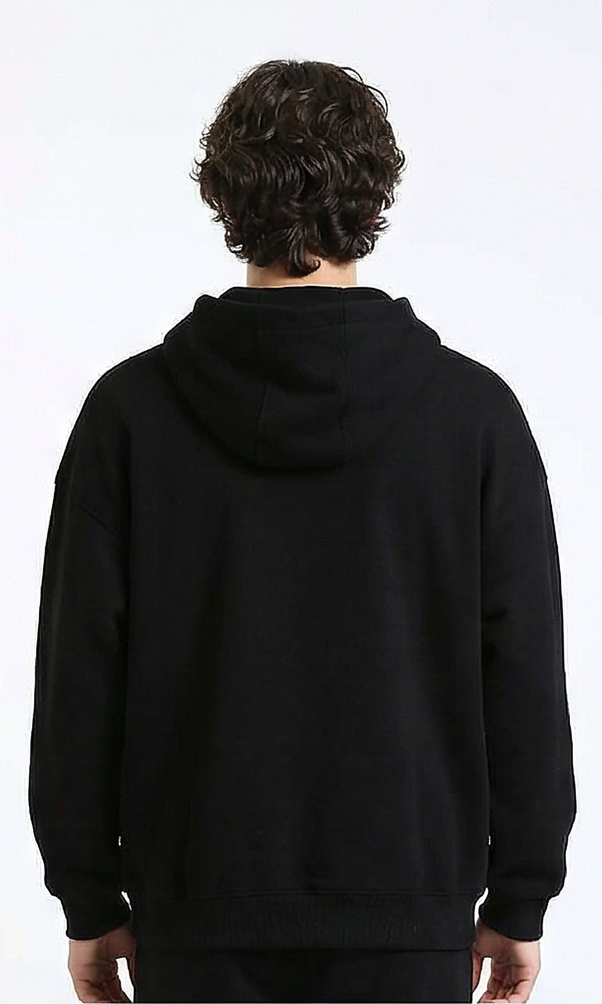 R215920 - Zipped Hooded Neck Solid Hoodie - Black