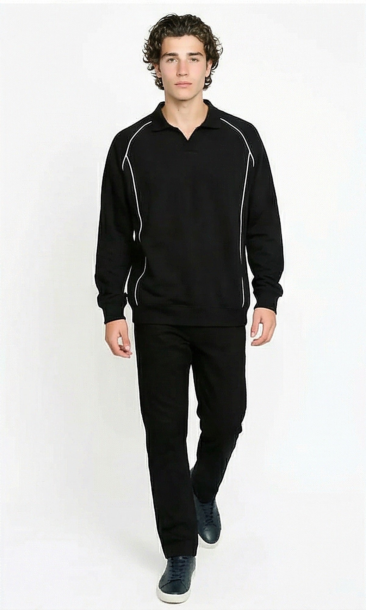 Black Piping Detail Polo Sweatshirt