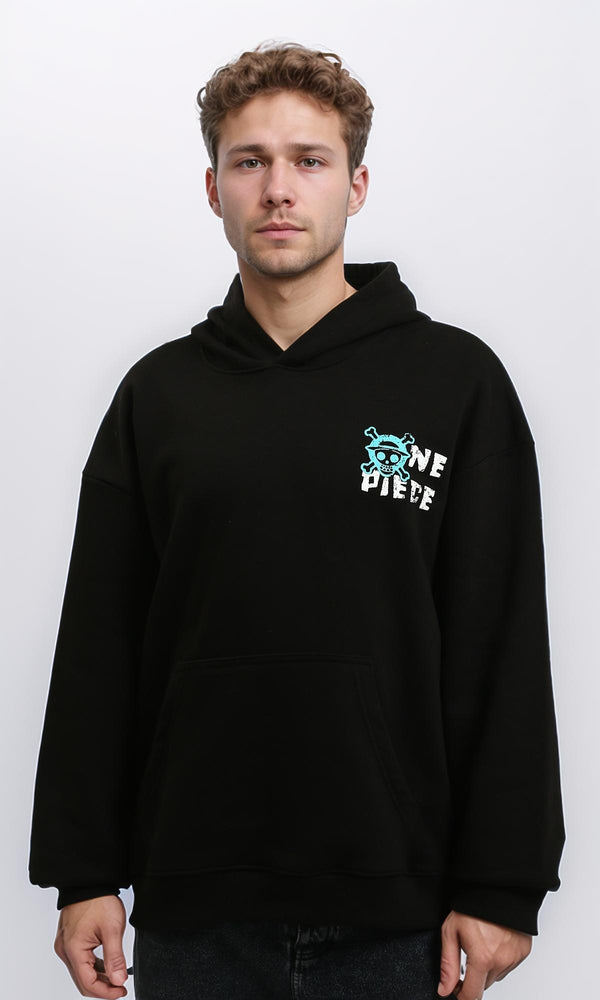 R215923 - Cotton Slip On Hoodie with Front & Back Print - Black