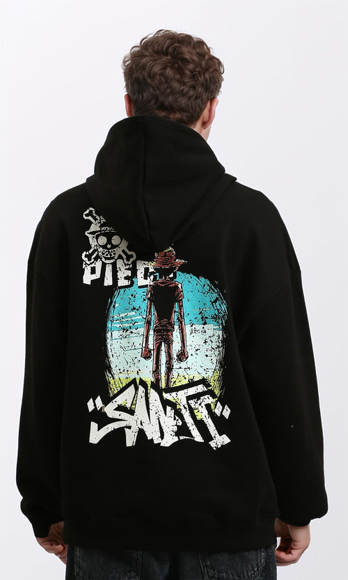 R215923 - Cotton Slip On Hoodie with Front & Back Print - Black