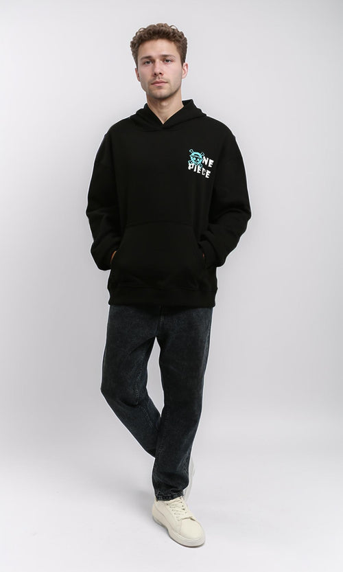 R215923 - Cotton Slip On Hoodie with Front & Back Print - Black