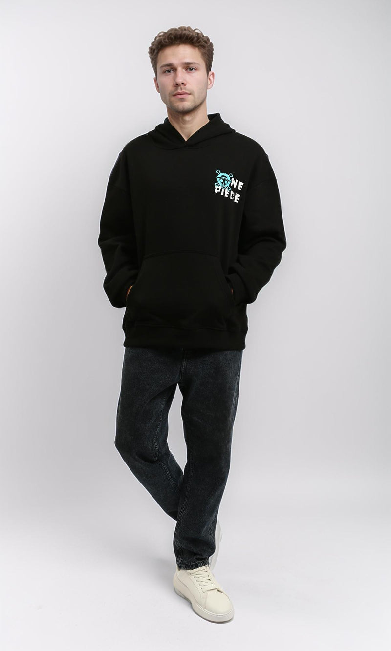 R215923 - Cotton Slip On Hoodie with Front & Back Print - Black