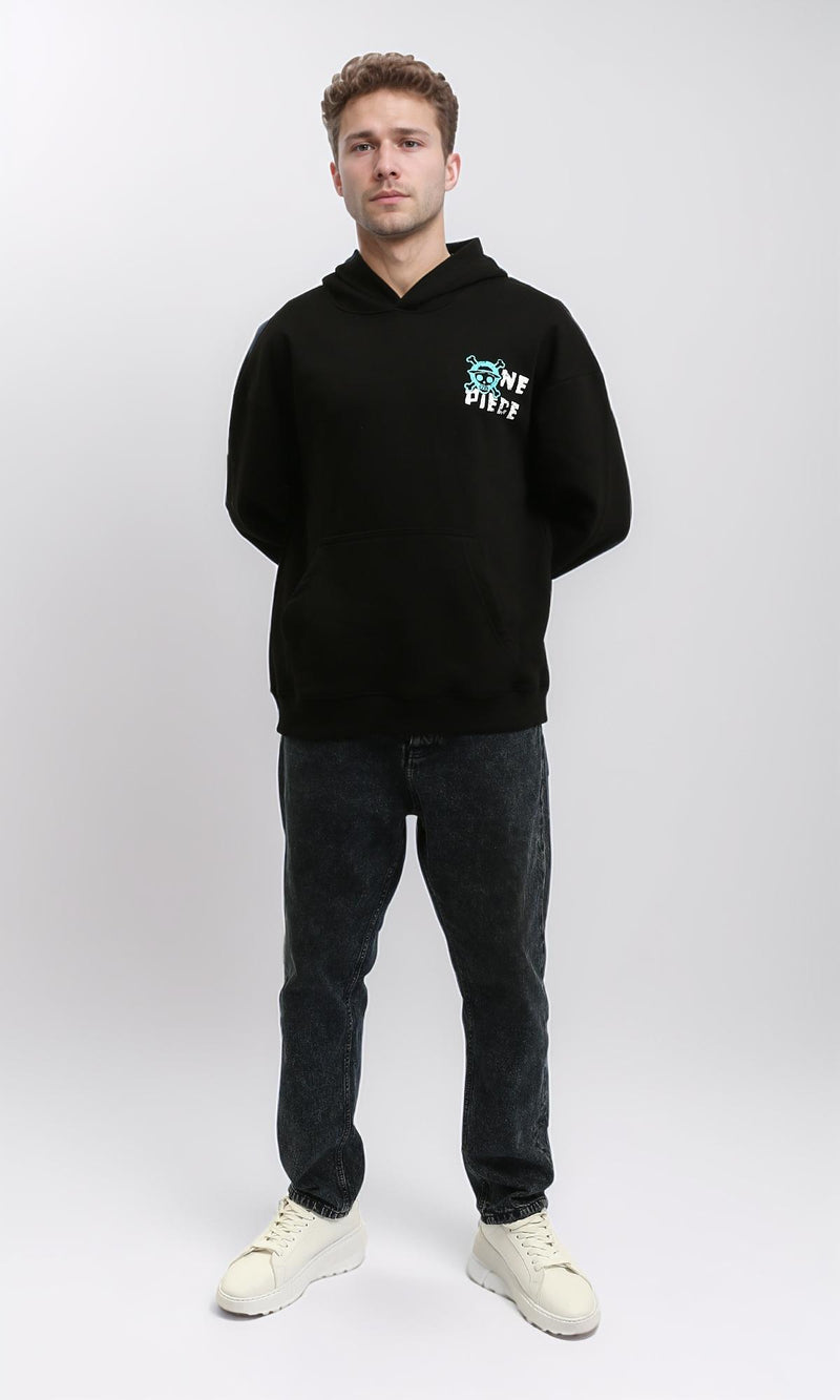 R215923 - Cotton Slip On Hoodie with Front & Back Print - Black