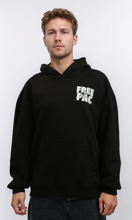 R215924 - Printed "Free Pac" Long Sleeves Hoodie - Black