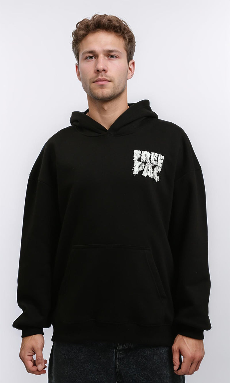 R215924 - Printed "Free Pac" Long Sleeves Hoodie - Black