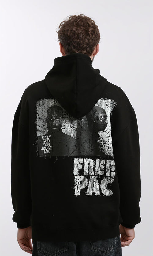 R215924 - Printed "Free Pac" Long Sleeves Hoodie - Black