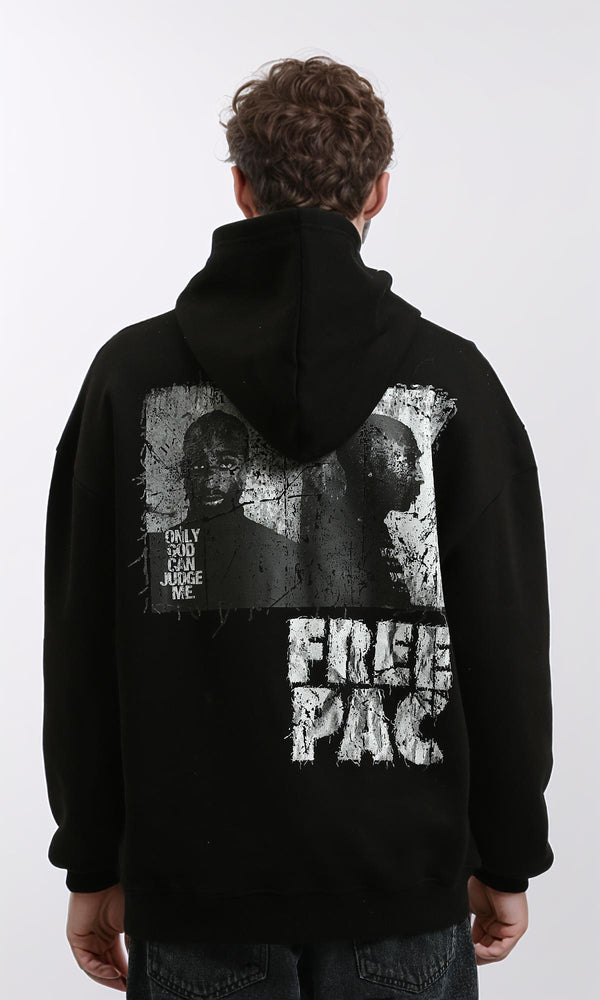 R215924 - Printed "Free Pac" Long Sleeves Hoodie - Black