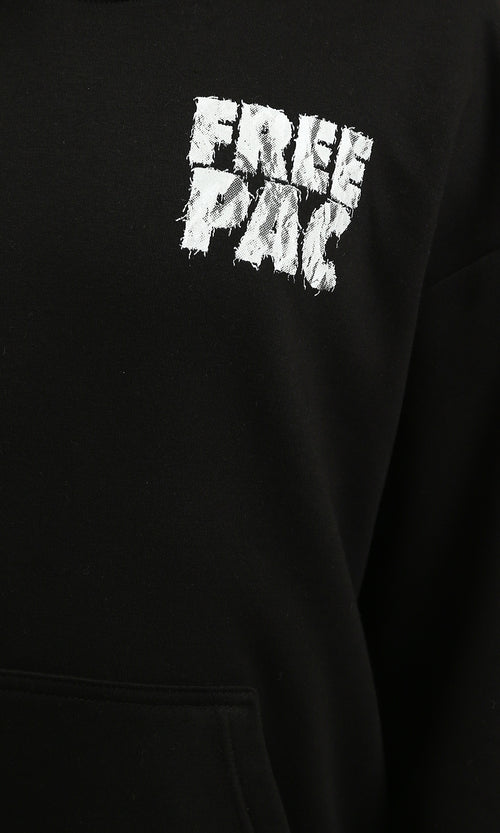 R215924 - Printed "Free Pac" Long Sleeves Hoodie - Black