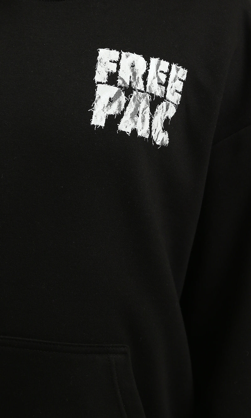 R215924 - Printed "Free Pac" Long Sleeves Hoodie - Black