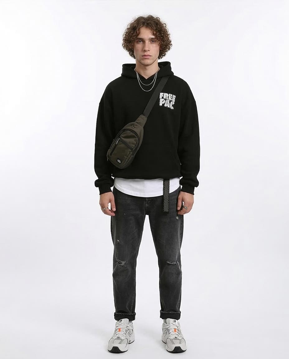 Ravin x Pac Tribute: "FREE PAC" Heavyweight Oversized Hoodie - Black - R215924