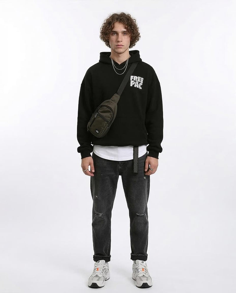 Ravin x Pac Tribute: "FREE PAC" Heavyweight Oversized Hoodie - Black - R215924