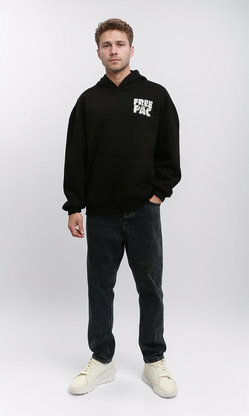 R215924 - Printed "Free Pac" Long Sleeves Hoodie - Black