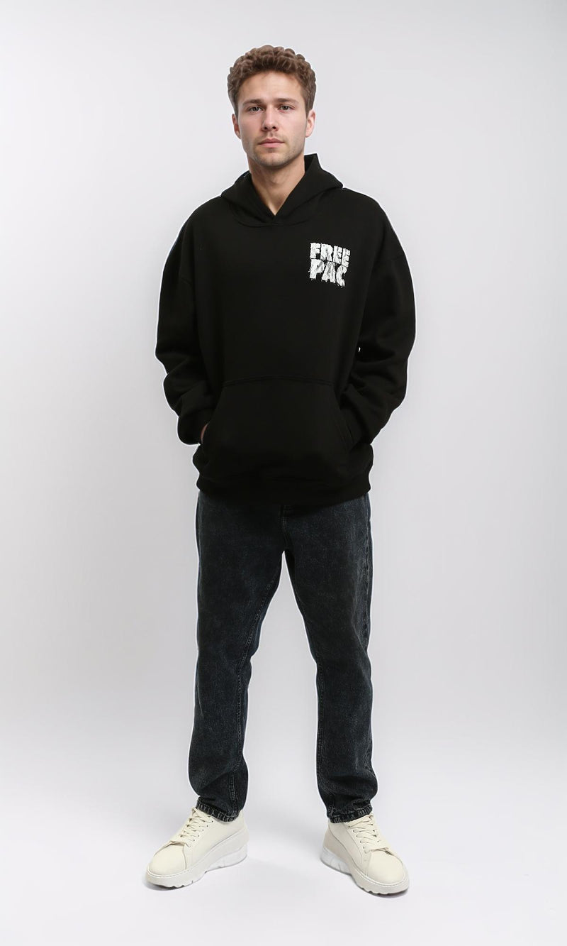 R215924 - Printed "Free Pac" Long Sleeves Hoodie - Black