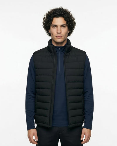 Men's High-Neck Full-Zip Quilted Canvas Vest - Black