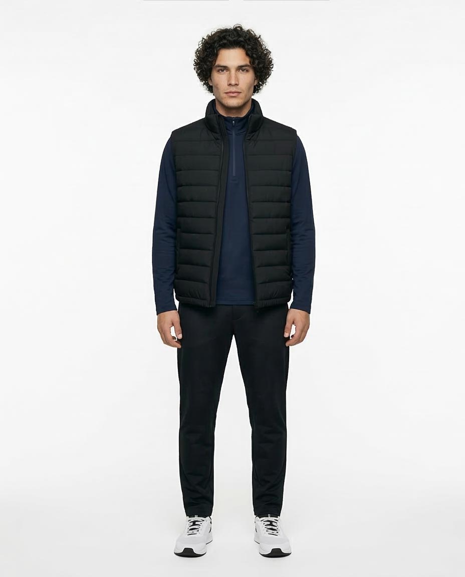 Ravin Men's High-Neck Full-Zip Quilted Canvas Vest - Black - R215933