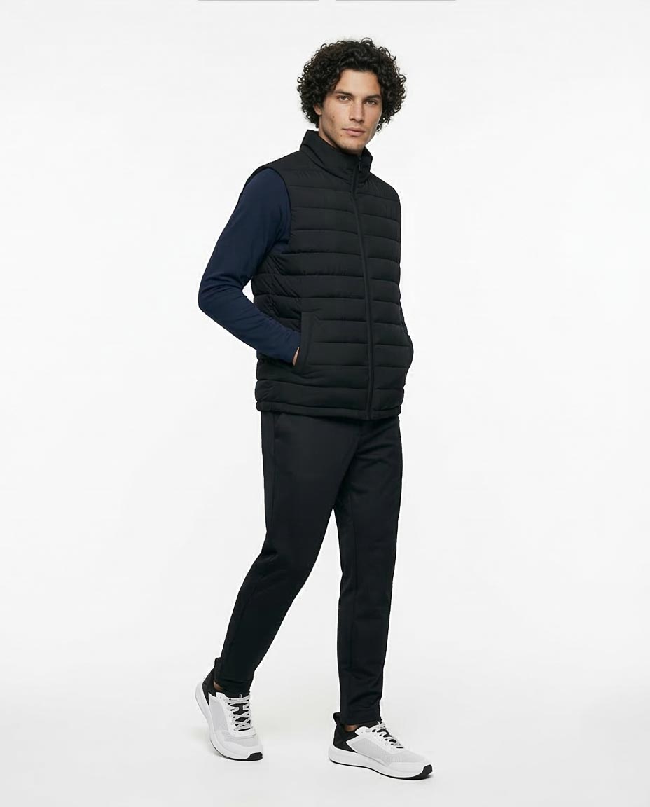 Ravin Men's High-Neck Full-Zip Quilted Canvas Vest - Black - R215933