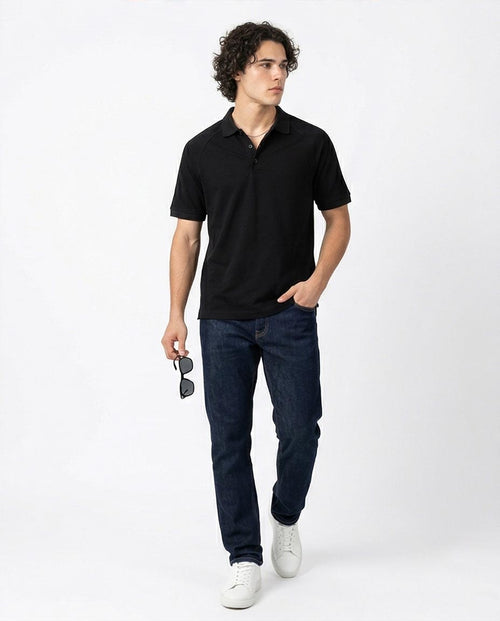 Ravin Men's Raglan Sleeve Essential Polo Shirt - Black - R215949