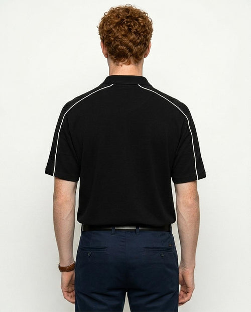 Men's Contrast Piping V-Neck Polo - Black - R215951