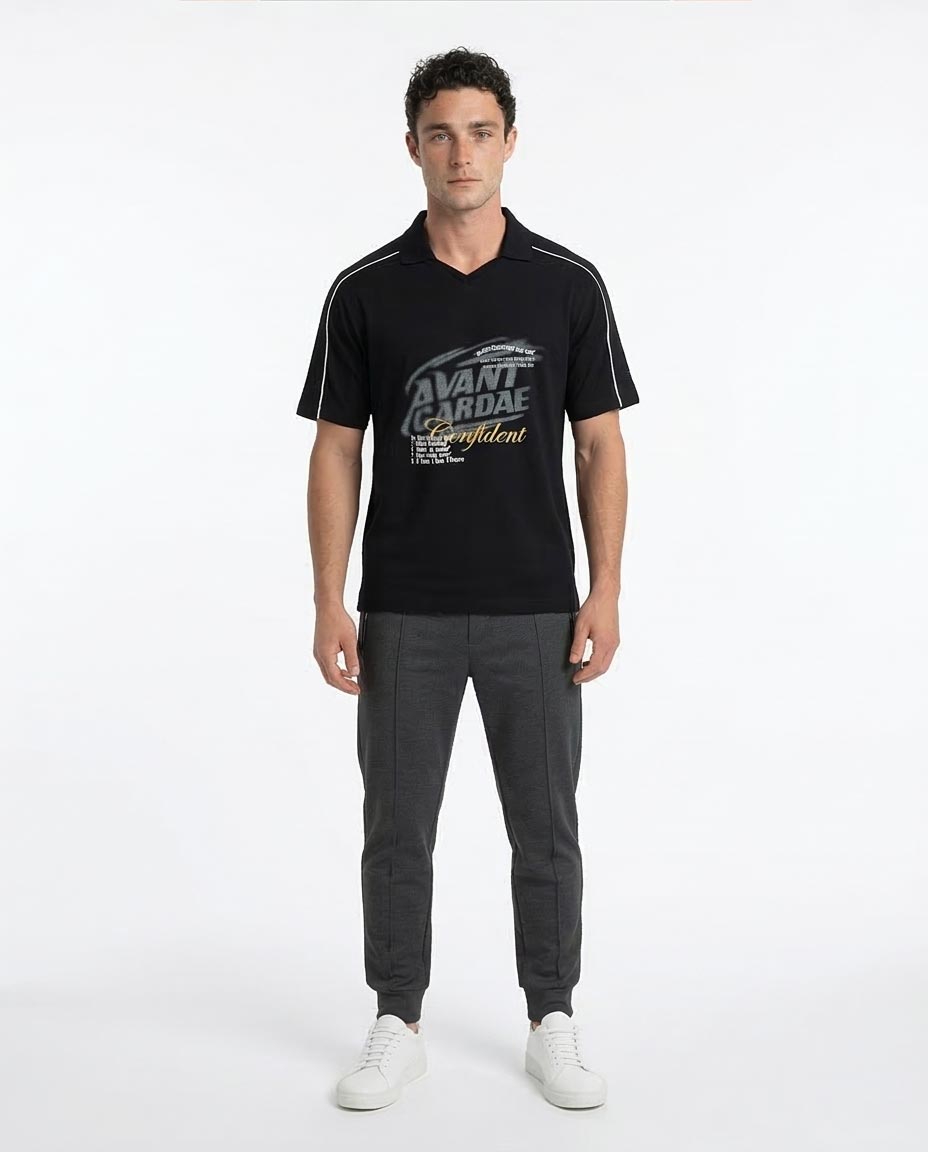 Ravin Men's Avant Gardae Oversized Piquet Polo – Black Sport Luxe Edition - R215952