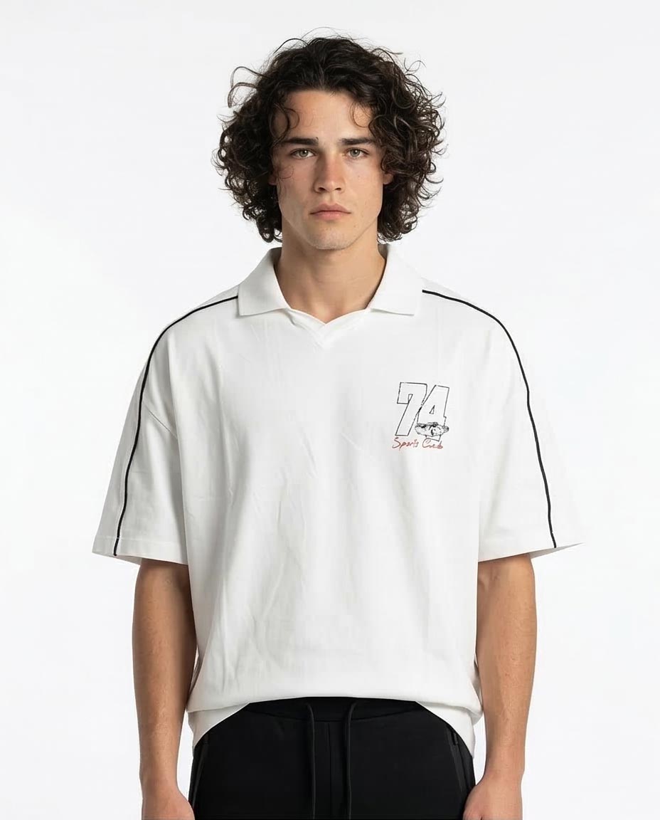 Oversized Off-White Piquet Graphic Polo - SS26 Collection - Off White