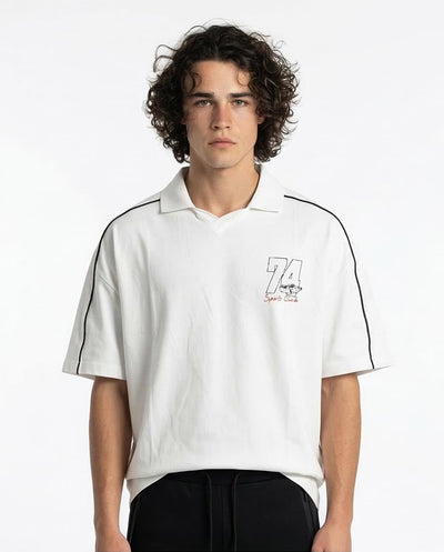 Oversized Off-White Piquet Graphic Polo - SS26 Collection - Off White