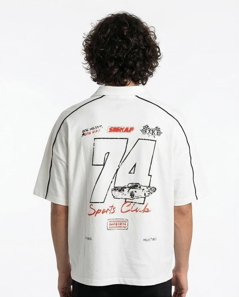 Ravin Oversized Off-White Piquet Graphic Polo – SS26 Collection - Off White - R215954