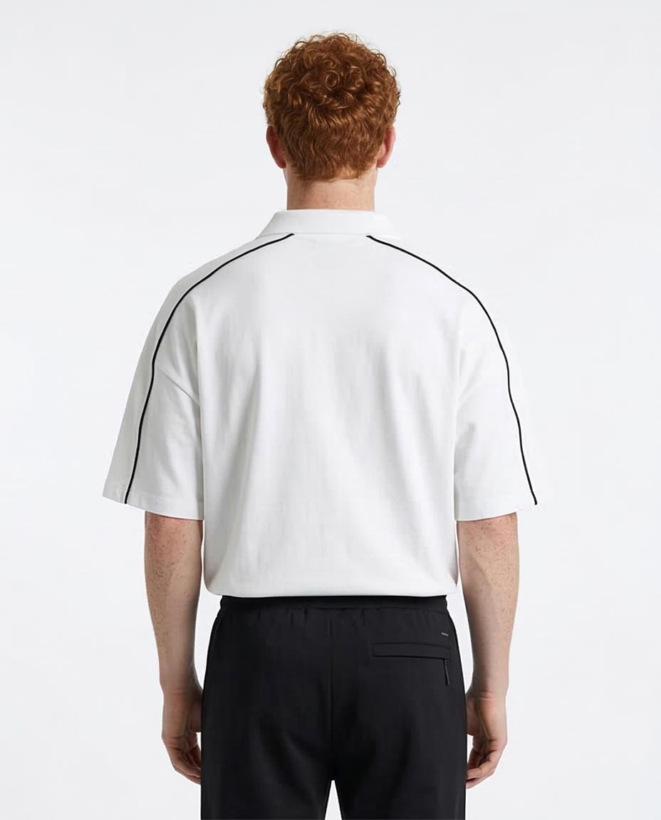 White Contrast Stripe Oversized Polo Shirt - R215955