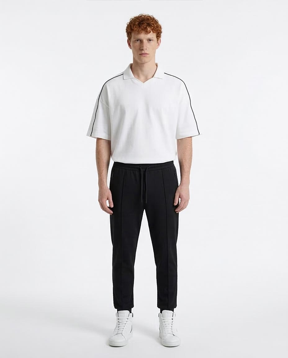White Contrast Stripe Oversized Polo Shirt - R215955