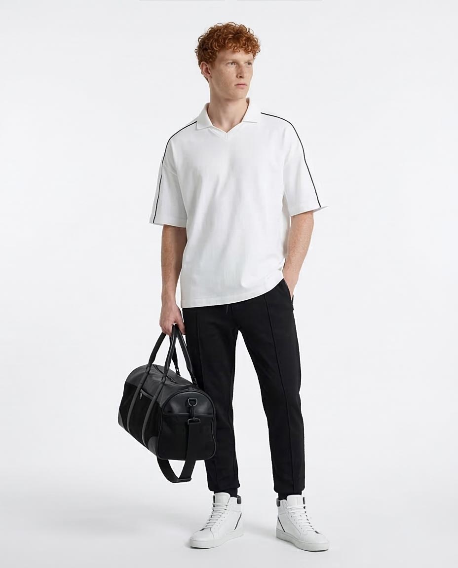 White Contrast Stripe Oversized Polo Shirt - R215955