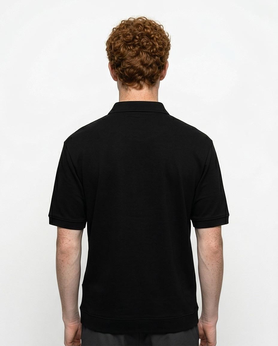 Ravin Quarter-Zip Polo Shirt with Ribbed Cuffs in Black - R215956