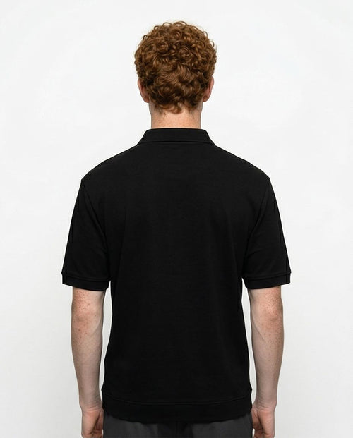 Ravin Quarter-Zip Polo Shirt with Ribbed Cuffs in Black - R215956