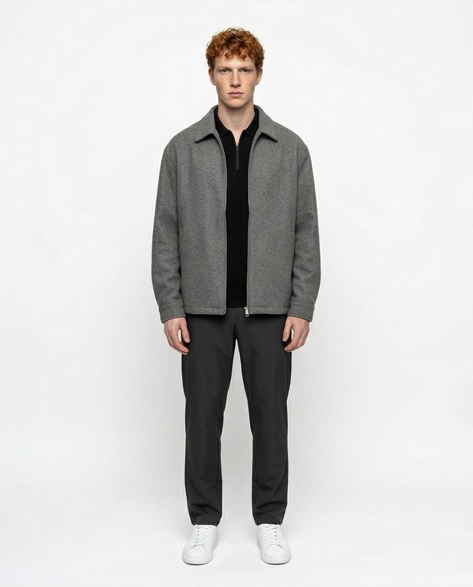 Ravin Quarter-Zip Polo Shirt with Ribbed Cuffs in Black - R215956
