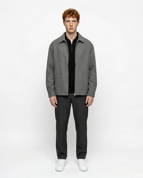 Ravin Quarter-Zip Polo Shirt with Ribbed Cuffs in Black - R215956