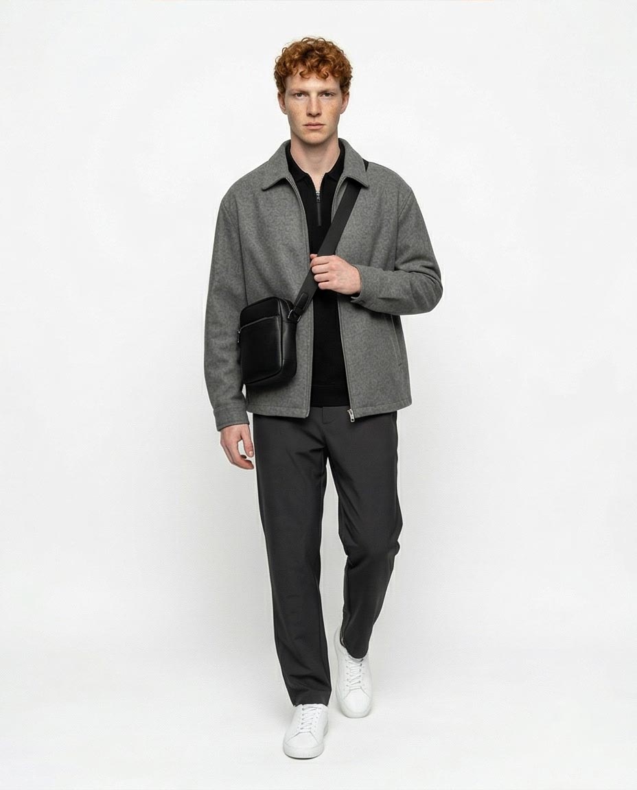 Ravin Quarter-Zip Polo Shirt with Ribbed Cuffs in Black - R215956