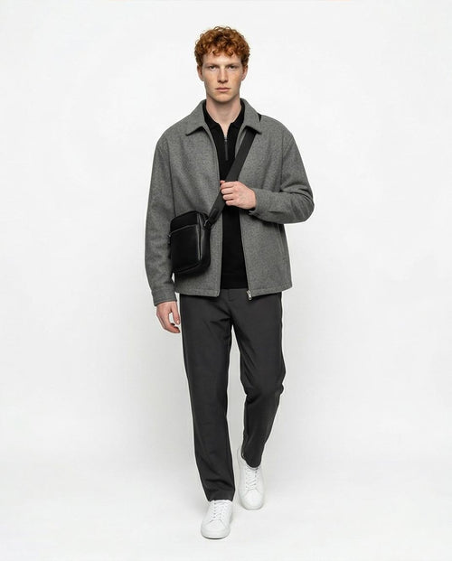 Ravin Quarter-Zip Polo Shirt with Ribbed Cuffs in Black - R215956