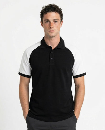Ravin Men's Raglan Contrast Sleeve Polo Shirt - Black & White - R215957
