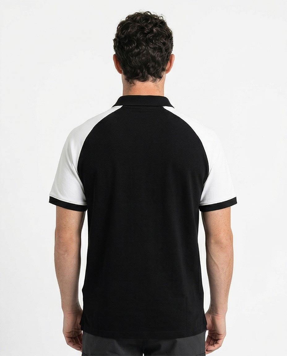Ravin Men's Raglan Contrast Sleeve Polo Shirt - Black & White - R215957