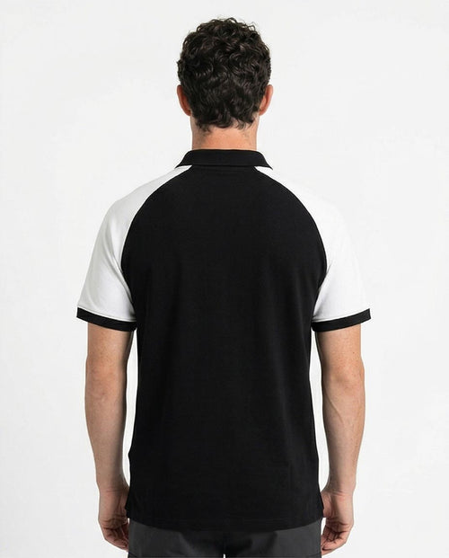 Ravin Men's Raglan Contrast Sleeve Polo Shirt - Black & White - R215957