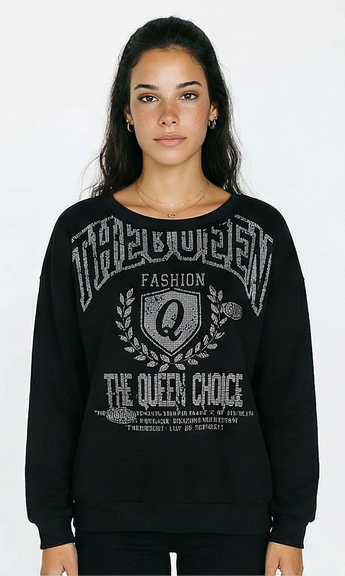 Printed "the Queen" Long Sleeves Sweatshirt - Black