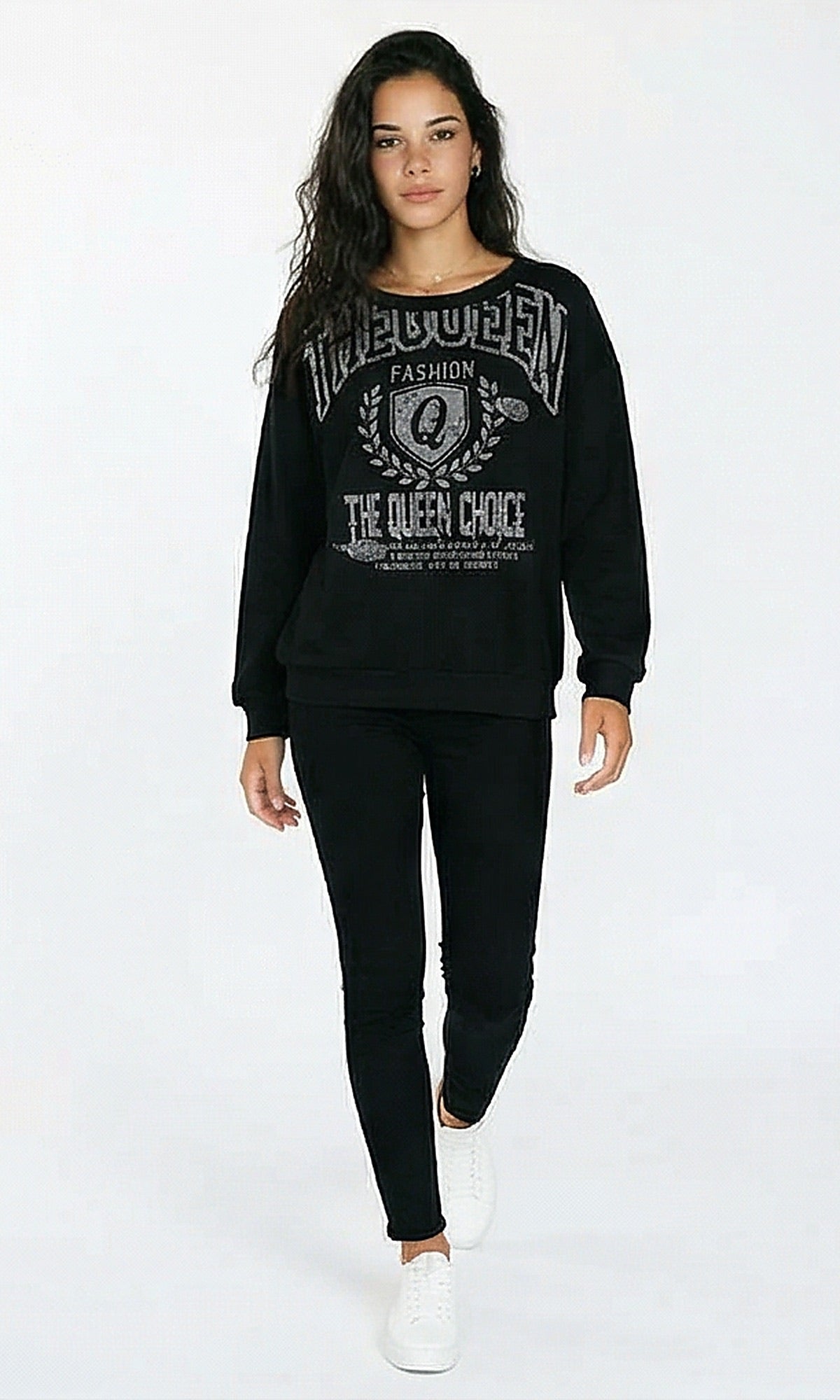 R215958 - Printed "The Queen" Long Sleeves Sweatshirt - Black