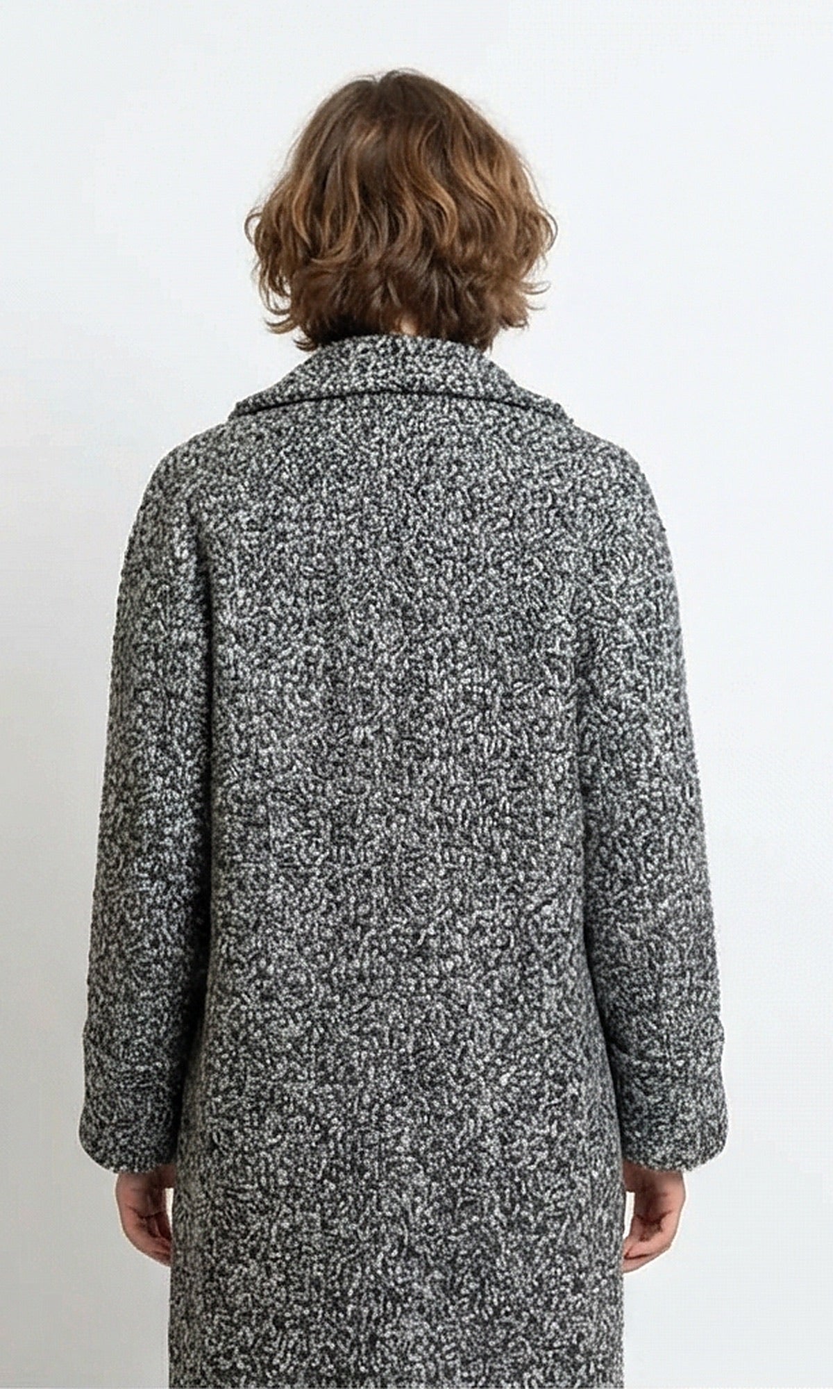 Textured Double-Breasted Winter Coat in Heather Grey