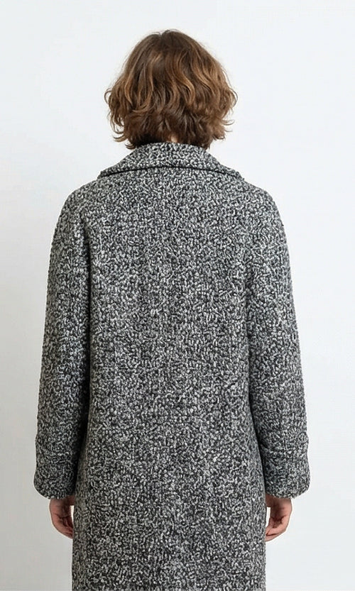 Textured Double-Breasted Winter Coat in Heather Grey