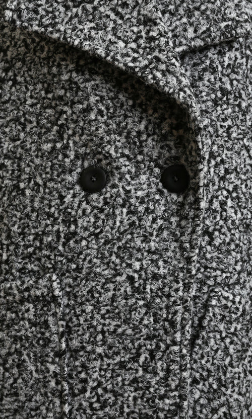 Textured Double-Breasted Winter Coat in Heather Grey