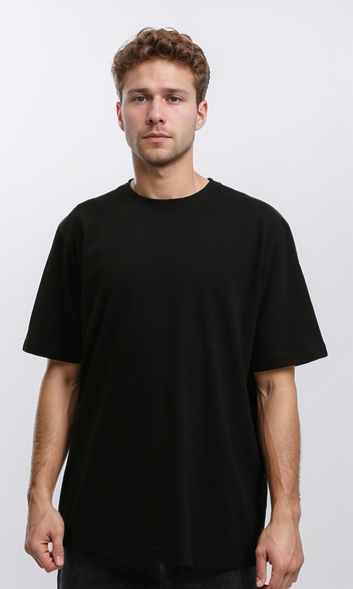 Solid Crew Neck Relaxed Fit Tee - Black