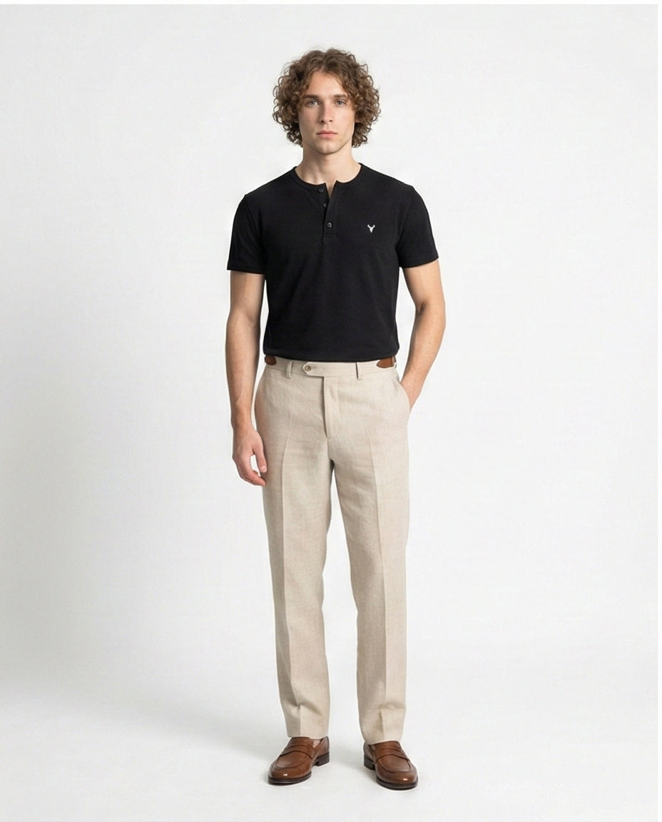 Black Minimalist Henley Short Sleeve T-Shirt
